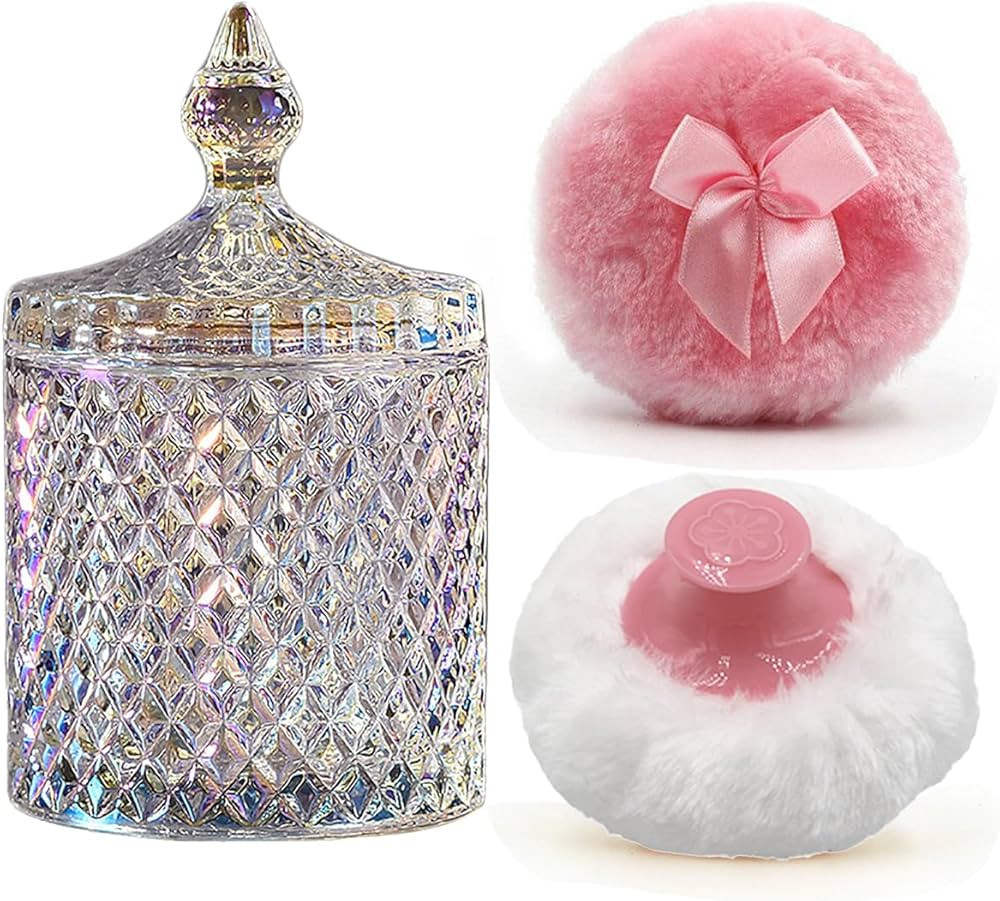 Luxury 4.2 Inch Glass Powder Container with 2 Plush Puffs｜Non-Sealed Organizer for Body Powder&... | Amazon (US)