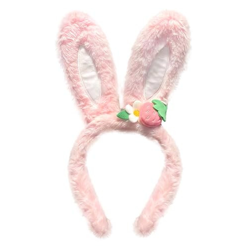 Doneace Easter Bunny Ears Headband Plush Easter Rabbit Ear Hairband Cute Strawberry Bunny Ears Headbands for Women Easter Cosplay Party Headwear Festival Costume Hair Accessories Gift 1PCS(Pink) | Amazon (US)