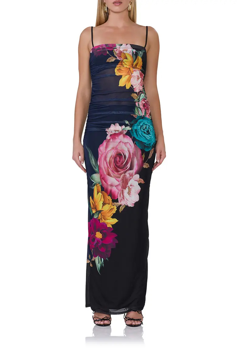 Jennan Floral Ruched Mesh Maxi Dress | Nordstrom