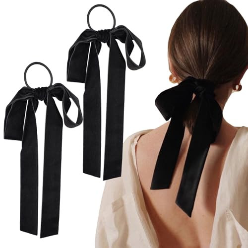 2PCS Velvet Bow Hair Ties, Hair Bows for Women, Elegant Hair Ties Black Hair Ribbon, Double-Side Velvet Hair Bow Hair Band Scrunchies Ponytail Holder Hair Styling Accessories for Women Girls Gift | Amazon (US)