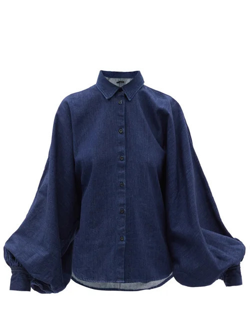 Made In Tomboy - Claire Balloon-sleeve Denim Top - Womens - Dark Denim | Matches (US)