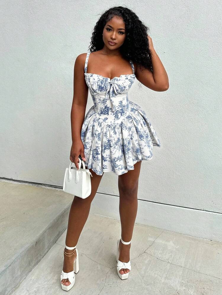 Alexandranx Sundress;Summer Palace Style Floral Ruffle Dress Ballet Style Dress,Vacation Outfits Women,Sun Dress | SHEIN