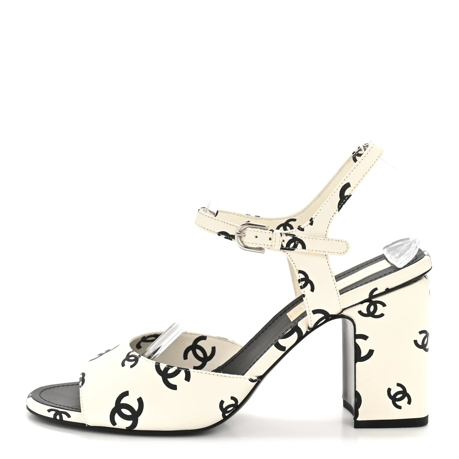 Printed Lambskin CC Sandals 41 White Black | FASHIONPHILE (US)