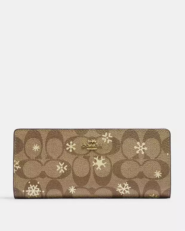 Slim Wallet In Signature Canvas With Snowflake Print | Coach Outlet US