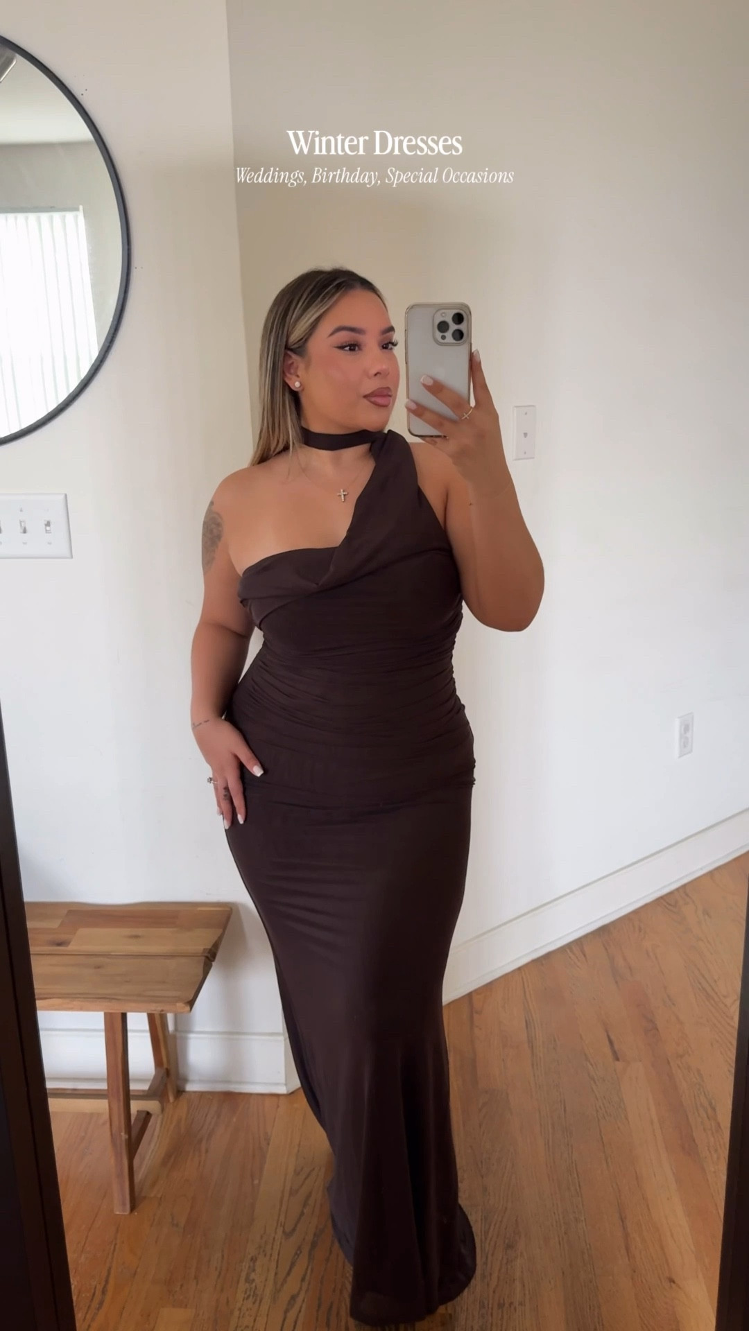 Winter Dresses for those special occasions🥳 sizing (I am a us 10L) wearing  ⬇️ 

Wine Dress: size 8 (I thought it was stretchy but not much; could’ve done a size 10) 
Brown Maxi: US10 
Purple Midi: US10 
Polka Dot: US10

#LTKMidsize #LTKSeasonal #LTKHoliday