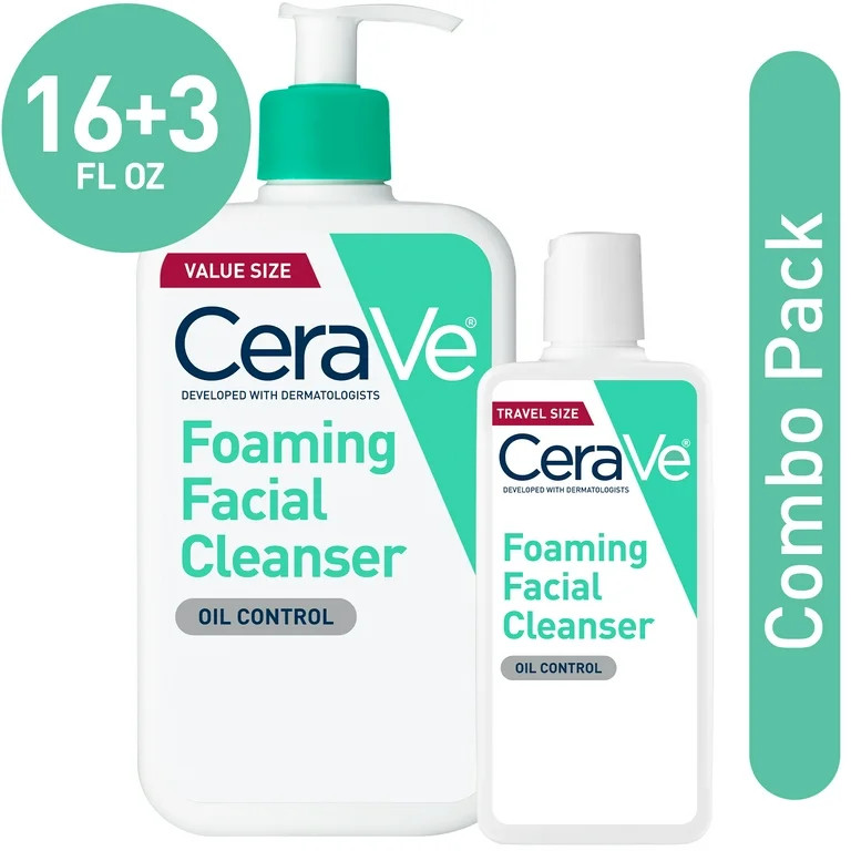 CeraVe Foaming Face Wash, Face Cleanser for Normal to Oily Skin, 3 fl oz & 16 fl oz - Walmart.com | Walmart (US)