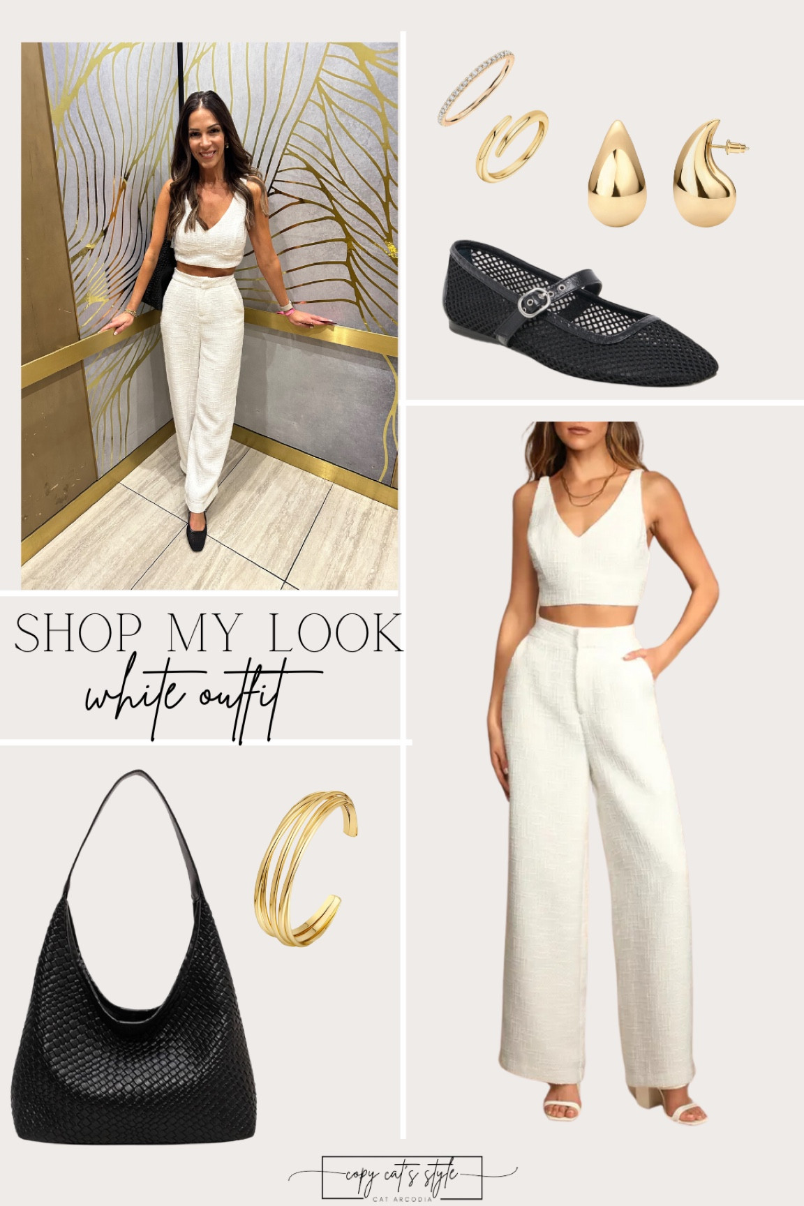 My day look at Amazon Creator Summit in Vegas! I went with a white two  piece top and pants for our casual but content ready day look. Added Mary Jane mesh ballet flats that are so comfortable and a black woven bag from Amazon  

#LTKStyleTip #LTKOver40 #LTKFindsUnder100