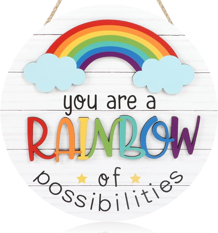 FWIEXA 3D Rainbow Wood Sign Plaque (12"x 12"), Inspiring Pride Door Hanging Sign Decor, Colorful ... | Amazon (US)