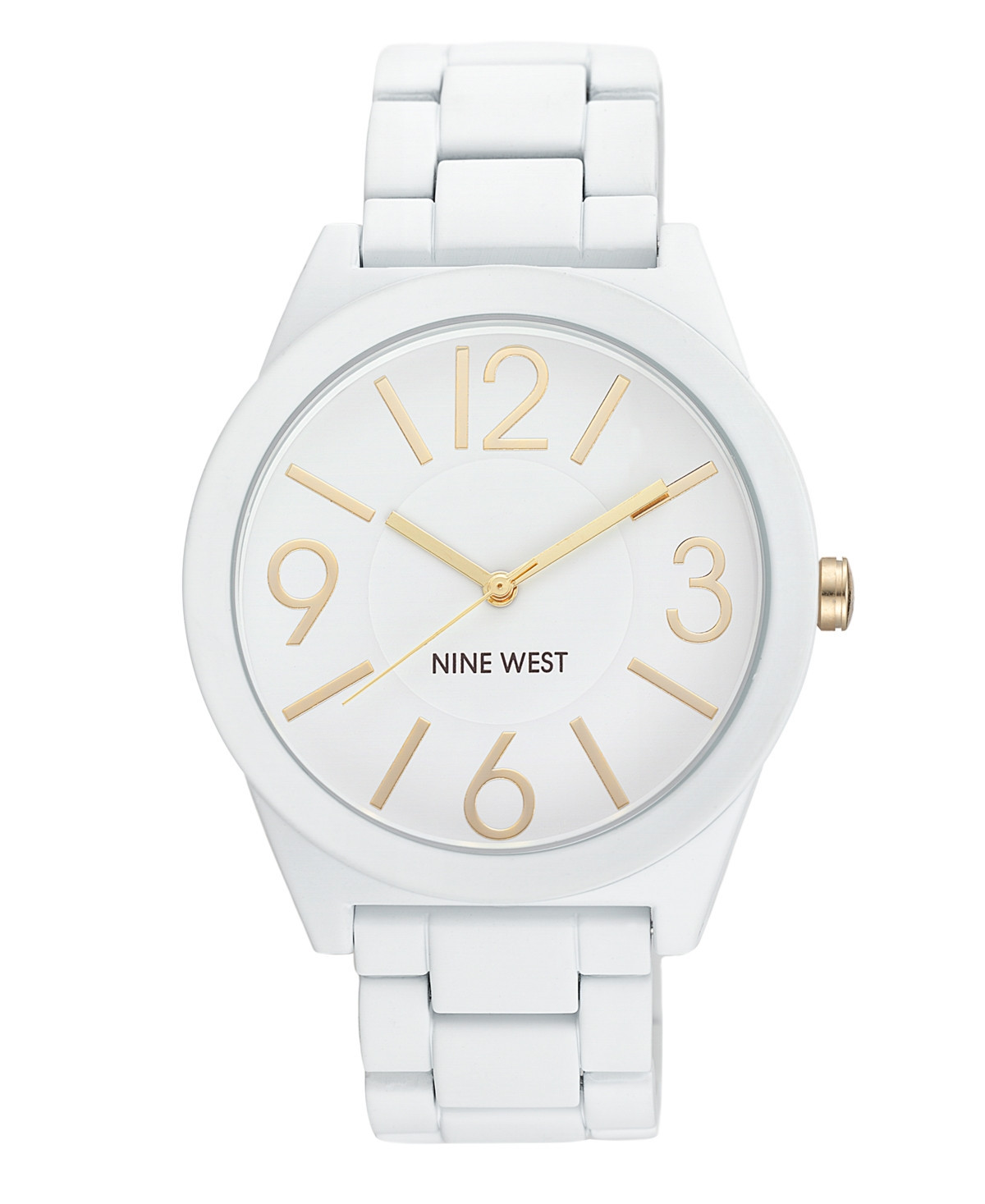 Nine West Women's Quartz Matte White Alloy Link Bracelet Watch, 42mm - White | Macy's