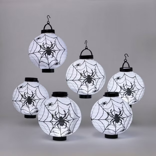 Paper Lantern with Spider and Web Design Cool White LED Bulbs Halloween Party Decoration - Hyde &... | Target