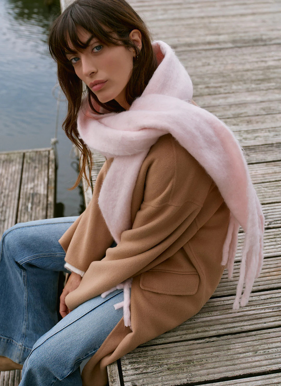 Pink Brushed Tassel Scarf | Mint Velvet