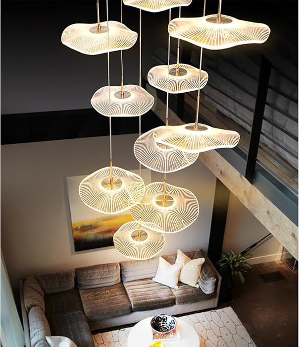 ziidoo High Ceiling Chandelier - 24-Light Dimmable Modern Gold Long Spiral Luxury Linear Lotus Le... | Amazon (US)