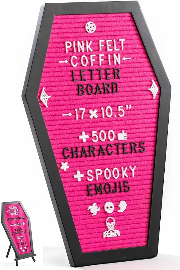 Coffin Letter Board Pink With Spooky Emojis +500 Characters, and Wooden Stand - 17x10.5 Inches - ... | Amazon (US)