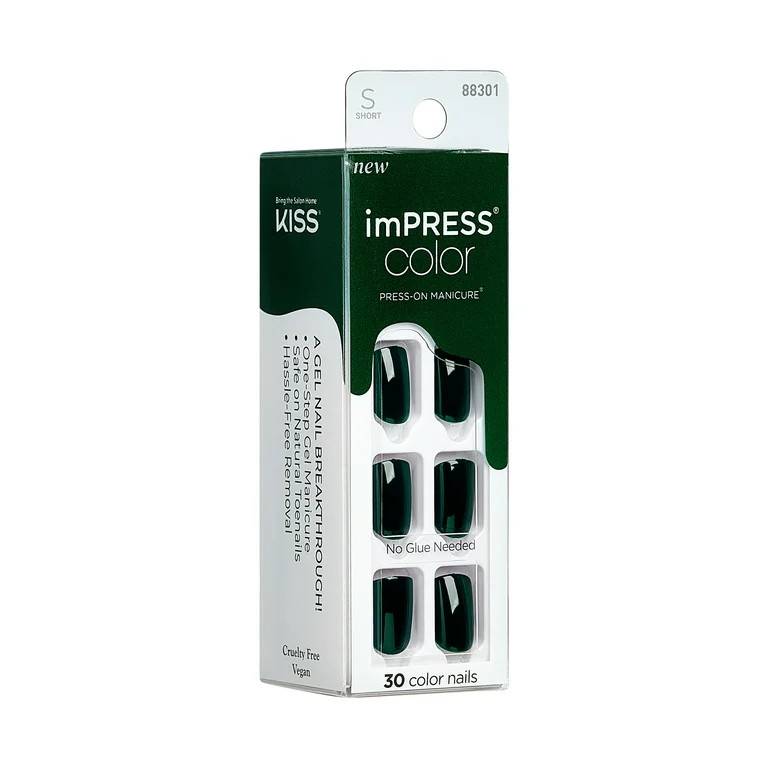 KISS imPRESS 'Emeralds' Color Press-On Nails, Green, Short Length, Square Shape, 33 Ct. | Walmart (US)