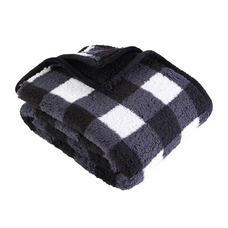 Better Homes & Gardens Sherpa Throw Blanket, 50" x 60", Black Plaid | Walmart (US)