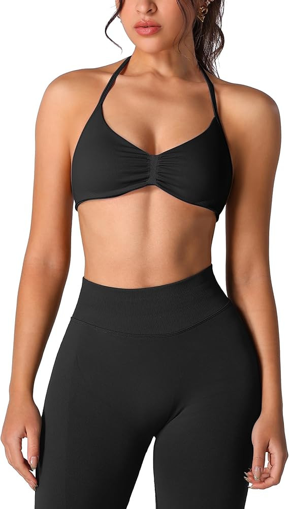 ABOCIW Workout Sets for Women 2 Piece Seamless Halter Sports Bra Scrunch Butt High Waist Leggings... | Amazon (US)