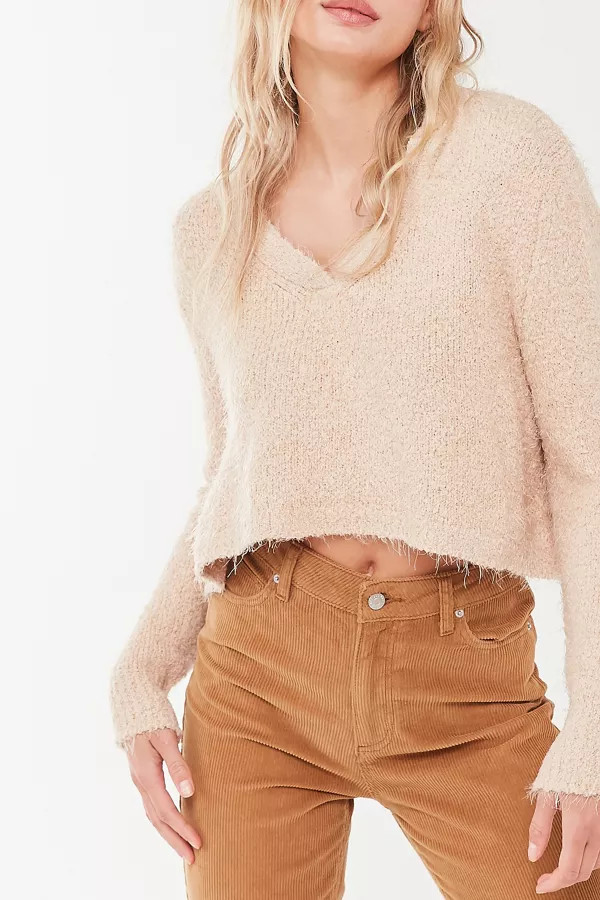 UO Lana Eyelash Knit V-Neck Sweater | Urban Outfitters (US and RoW)