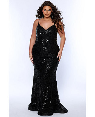 Women's Fitted V-neck Spaghetti Strap Plus Size Evening Gown | Macy's