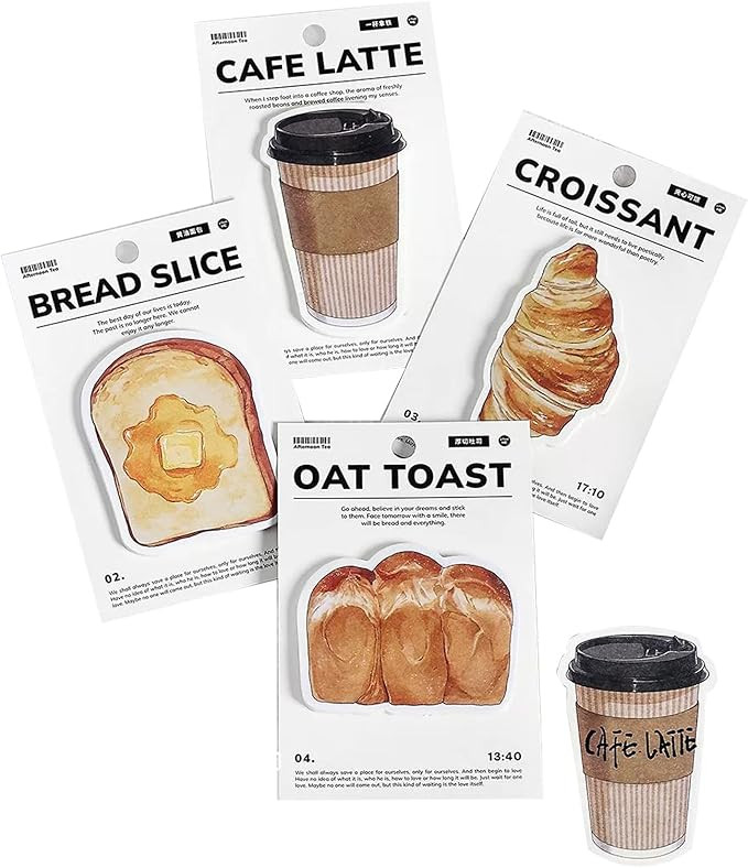 Sticky Note Pads 4 Pack, Funny Coffee Cup Croissant Toast Bread Designs, Favorite Cute Sticky Not... | Amazon (US)