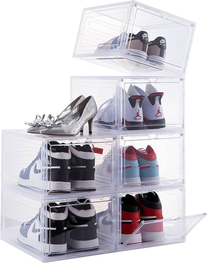 Attelite Drop Front Plastic Shoe Box with Clear Door,Set of 6,Stackable,For Display Sneakers,Easy... | Amazon (US)