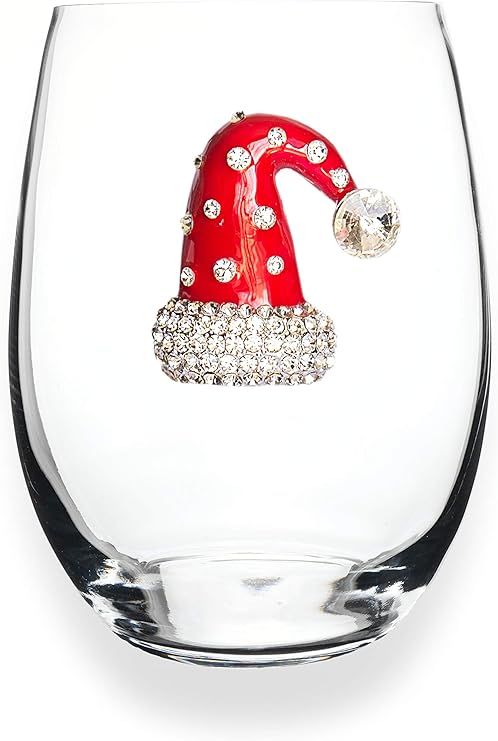 THE QUEENS' JEWELS Christmas Hat Jeweled Stemless Wine Glass, 21 oz. - Unique Gift for Women, Bir... | Amazon (US)