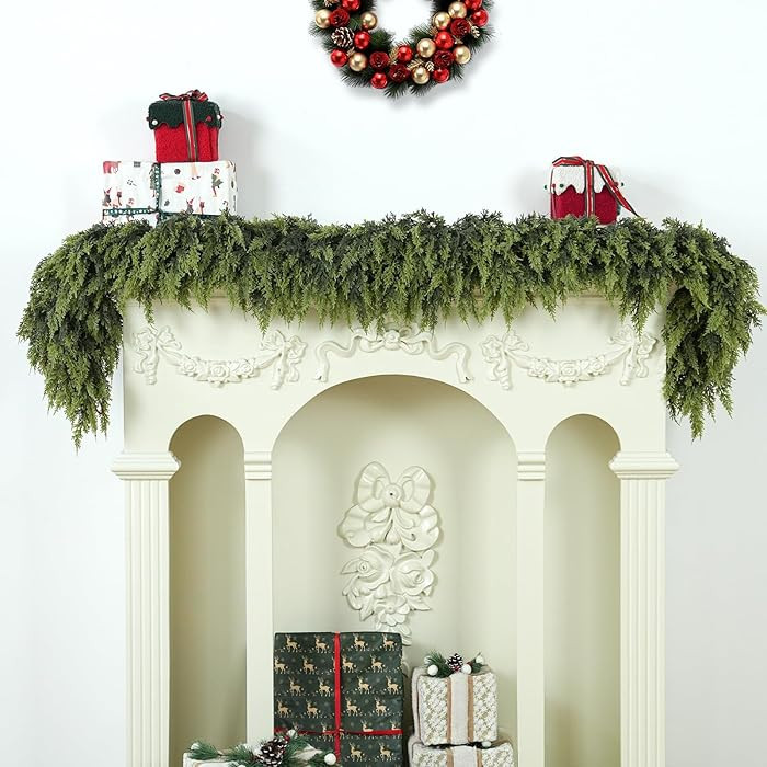 6FT 1Pcs Christmas Cedar Garland Artificial Realistic Soft Thick Green Faux Lush Cedar Pine Garla... | Amazon (US)