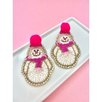 Pink Snowman Beaded Earrings, Christmas Frosty, Christmas, Party, White Elephant, Stocking Stuffer, Secret Santa | Etsy (US)