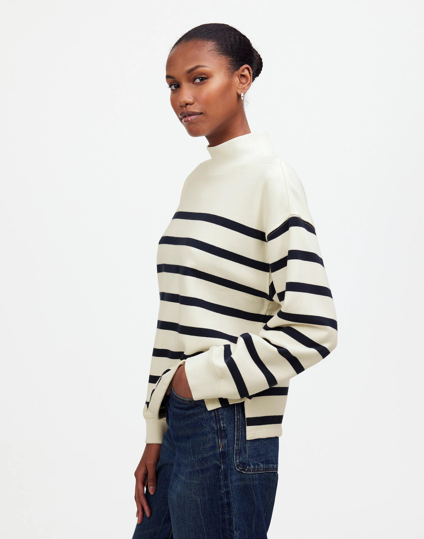 Midweight Mockneck Sweatshirt in Stripe | Madewell | Madewell