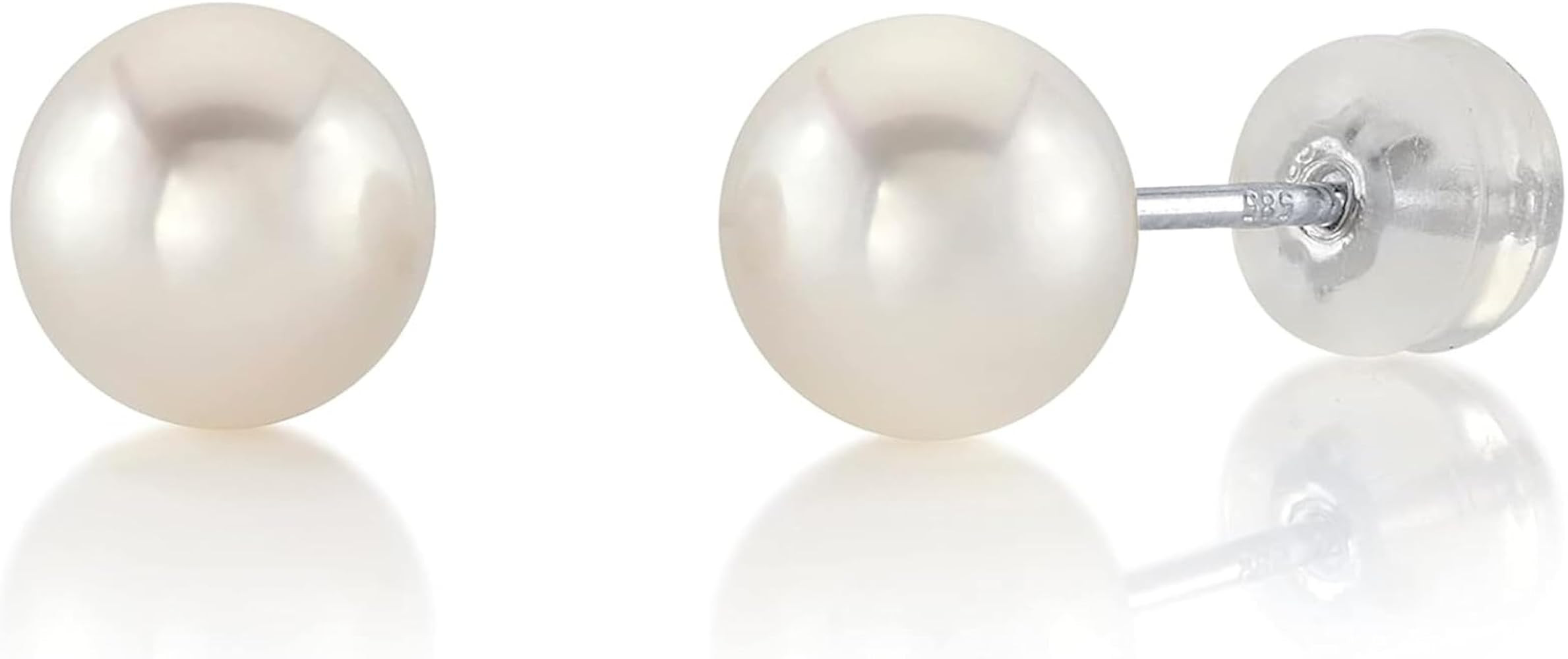 THE PEARL SOURCE Round White Freshwater Real Pearl Earrings for Women - 14k Gold Stud Earrings | ... | Amazon (US)