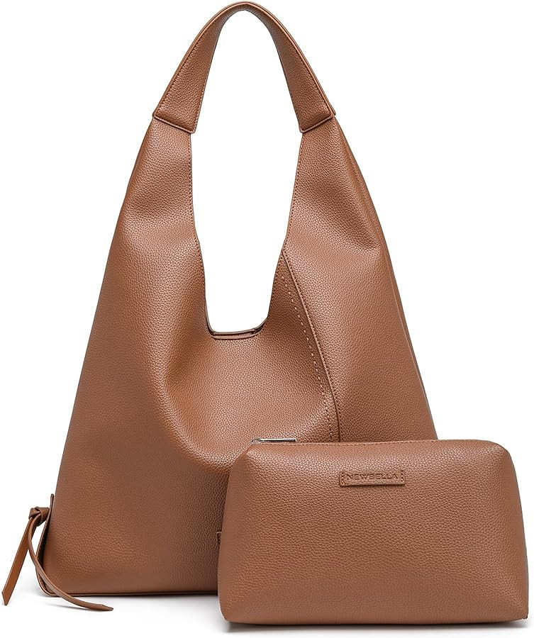NEWBELLA Women's Vegan Leather Shoulder Bag - Spacious Tote Purse with Wallet, Minimalist Hobo Ba... | Amazon (US)