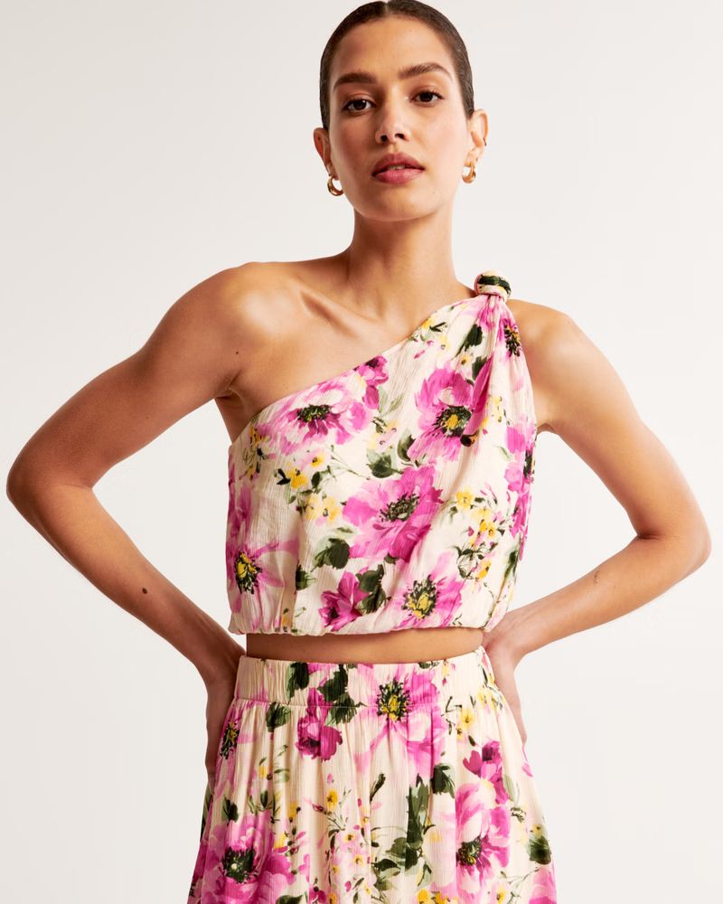 Women's Asymmetrical One-Shoulder Knotted Crinkle Set Top | Women's Clearance | Abercrombie.com | Abercrombie & Fitch (US)