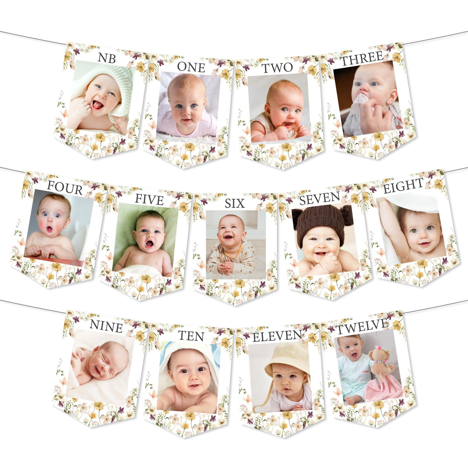 Jollyboom Wildflower 1st Birthday Decoration Girl, Floral Flower Theme Photo Banner from Newborn ... | Amazon (US)