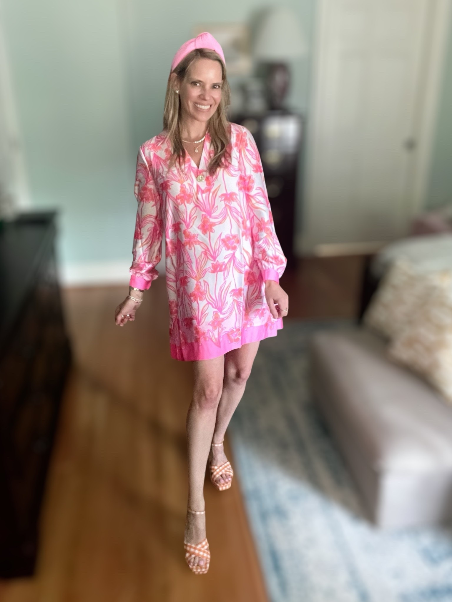 🌸 Pretty in pink & ready for anything! This bold floral shirtdress from Lilly Pulitzer is giving Palm Beach chic with a relaxed fit and luxe satin feel. I’m wearing the Iralanne Popover Shirtdress in size 00, and it runs slightly large — perfect if you want that breezy, easy silhouette! 💕

🛍️ Outfit Details:
👗 Dress: Lilly Pulitzer Iralanne Popover Shirtdress (Resort White Lovely Long Stems) – size 00
💖 Fabric: Lightweight crepe satin with gold button details
👑 Headband: Quilted pink turban-style
💎 Jewelry: Melinda Maria — use code PREPPYREBEL for 10% off!
👡 Shoes: Gingham block heels for a sweet, summery finish

⸻

💬 This dress is 35” long (shoulder to hem) and has a loose, effortless fit — great for brunch, travel, or casual parties. Pair with gold jewelry to match the hardware and add a pop of pink on the lips for a monochrome moment 💋

#LTKOver40 #LTKFindsUnder100 #LTKFindsUnder50