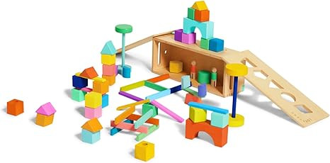 LOVEVERY | The Block Set | 70 Pieces Bulding Blocks and Shapes, Wooden Storage, 18 Colors 20+ Act... | Amazon (US)