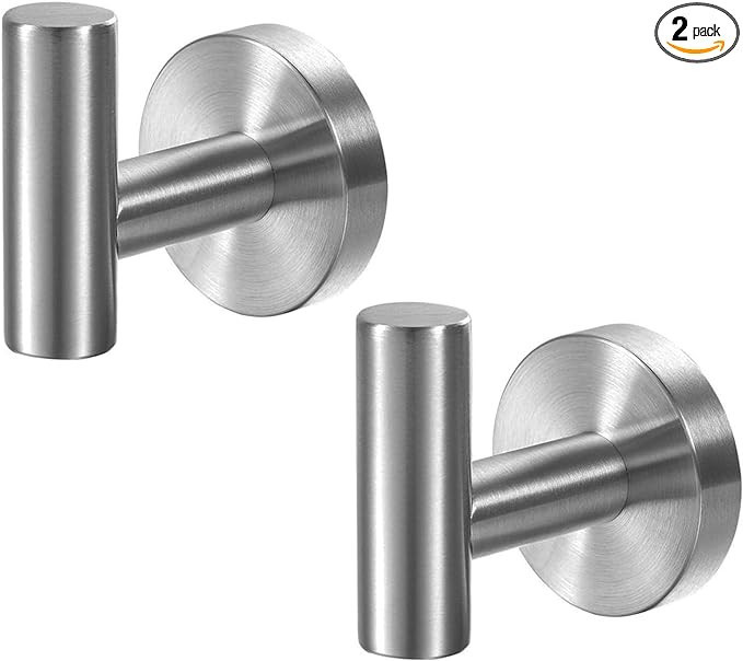 Towel Hooks for Bathroom,2 Packs Wall Mount Towel Holder, Matte Wall Robe Hook,Stainless Steel He... | Amazon (US)