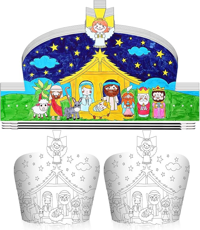 ReliThick 24 Pcs Christmas Nativity Scene Craft Kit Color Your Own Christmas Christian Paper Crow... | Amazon (US)