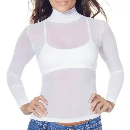 Lupo Second Skin Women's Long Sleeve Turtle Neck Sheer See Through Mesh Top, White One-Size | Walmart (US)