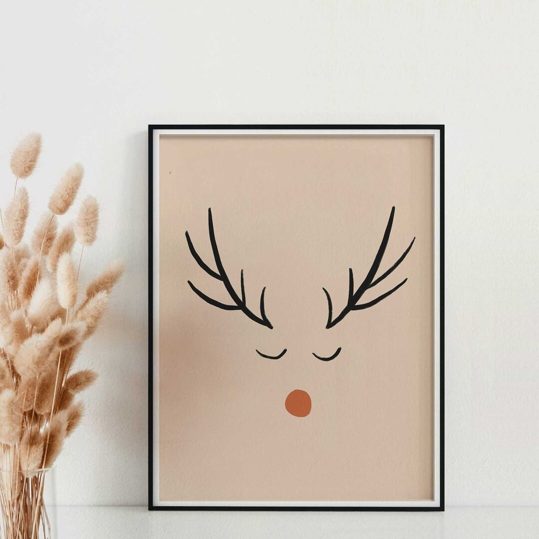 Christmas Reindeer Art Print Minimalist Christmas Print Boho - Etsy | Etsy (US)