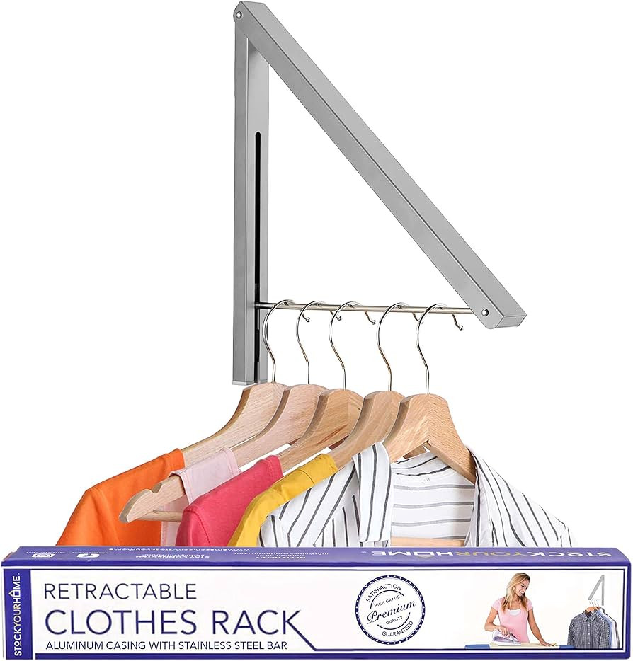Stock Your Home Retractable Clothes Rack, Wall Mounted Laundry Drying Racks, Folding Wall Mount C... | Amazon (US)