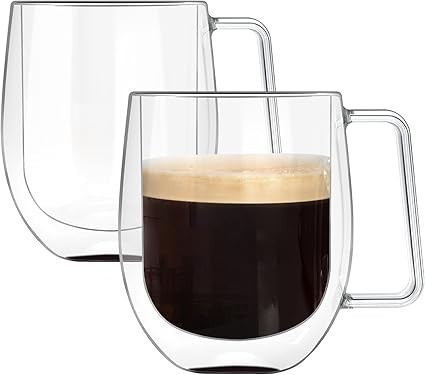 Glass Coffee Mugs Set of 2,Double Walled Iced Coffee Cups Thermo Insulated Drinking Glasses with ... | Amazon (UK)