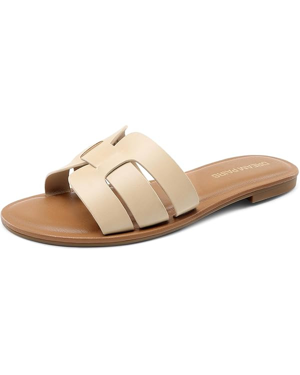 DREAM PAIRS Women's Dressy Slide Sandals Slip-on Open Round Toe Flat Sandals Fashion Casual Comfo... | Amazon (US)
