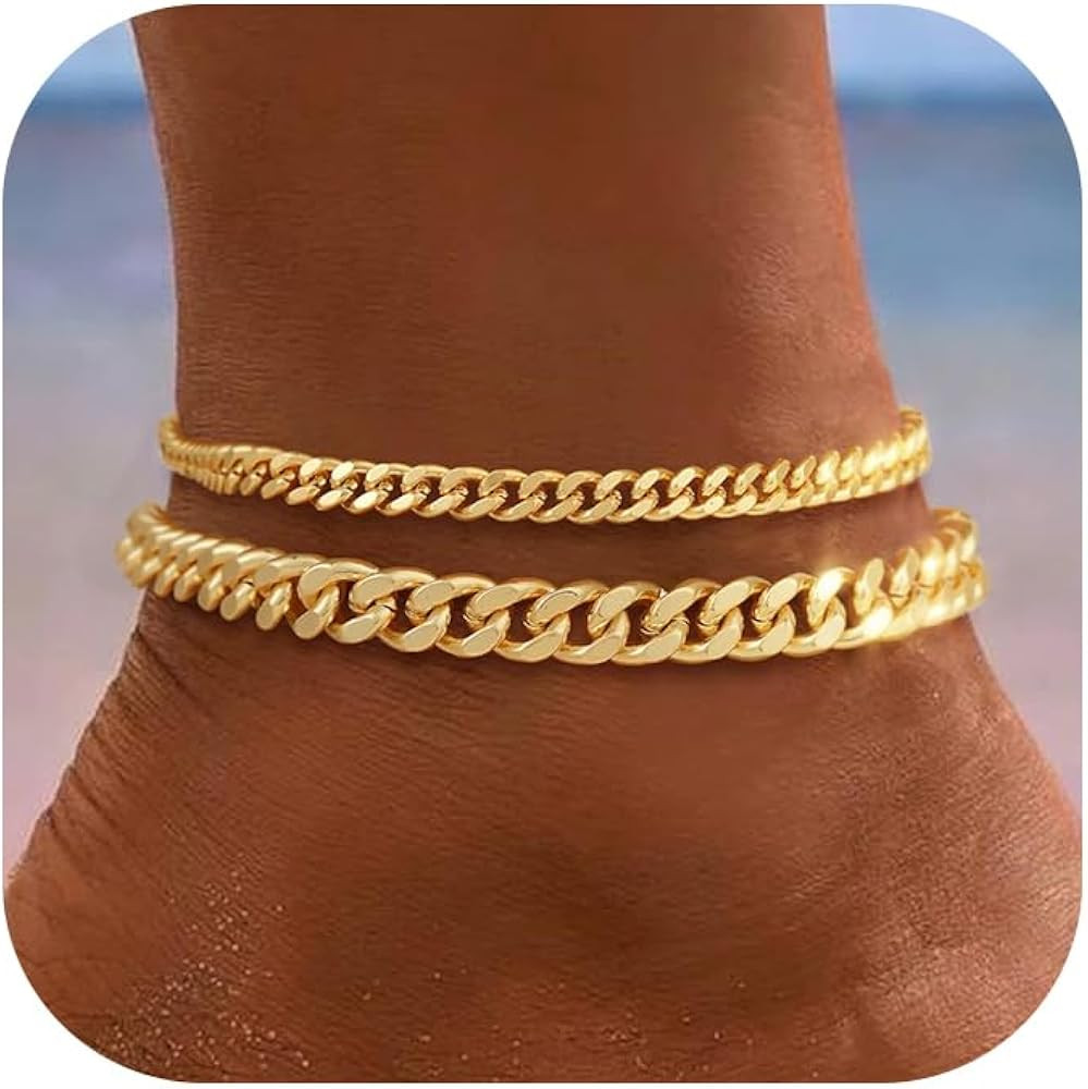 Gold Ankle Bracelets for Women Waterproof - Dainty Gold Anklets Trendy Layered 14K Gold/Silver Pl... | Amazon (US)
