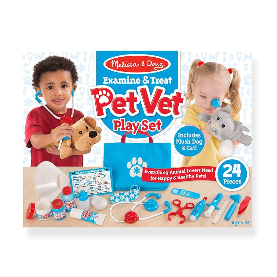 Melissa & Doug Examine and Treat Pet Vet Pretend Play Set with Plush Dog and Cat (24 Pcs) Kids Ve... | Amazon (US)