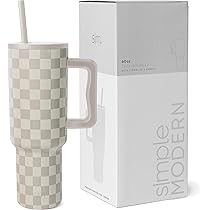 Simple Modern 40 oz Tumbler with Handle and Straw Lid | Leak-Proof Insulated Stainless Steel Water Bottle Travel Mug Cupholder Use | Gifts for Women Her | Trek Signature | Tropical Peach Checkmate | Amazon (US)