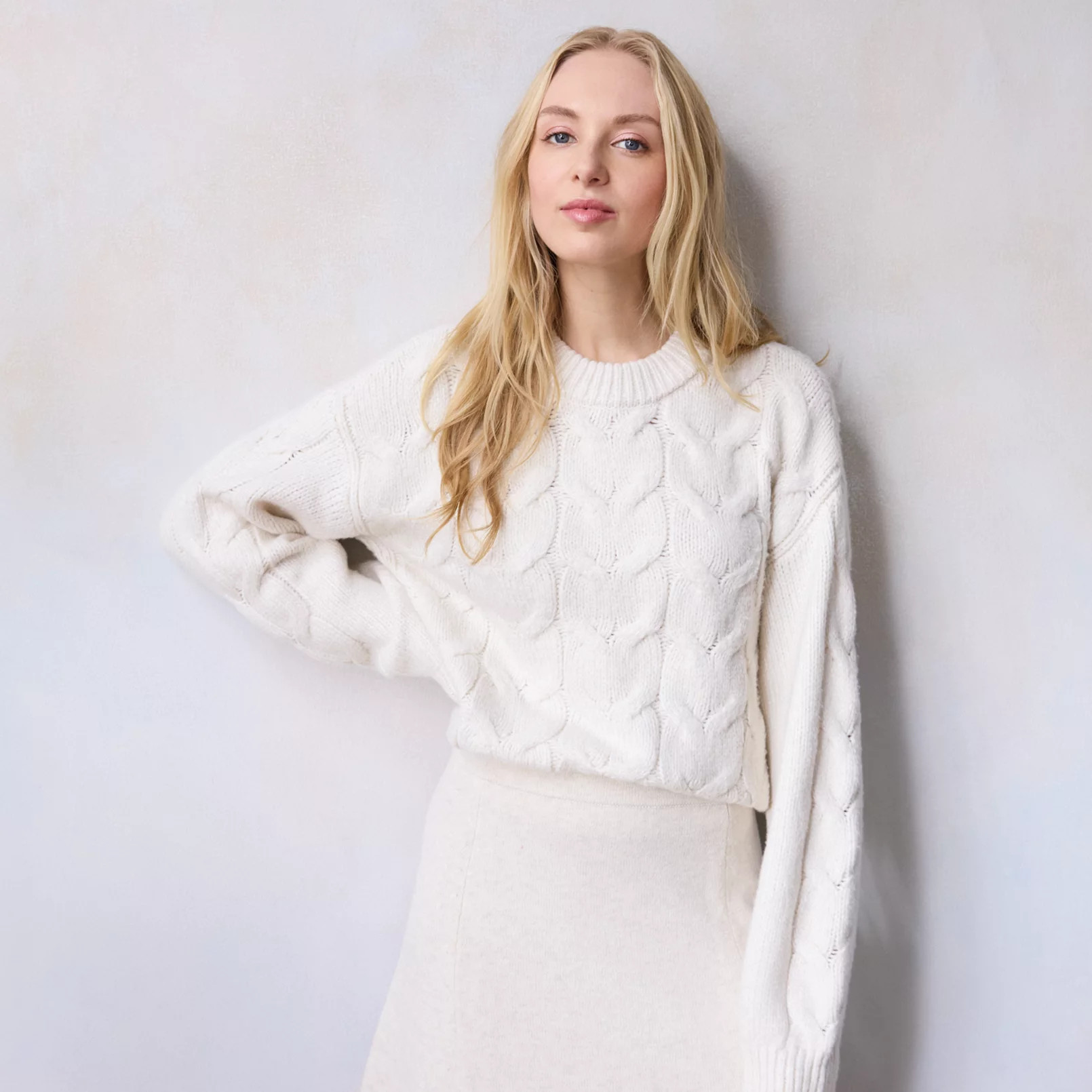 Women's LC Lauren Conrad Cable Knit Crewneck Sweater | Kohl's