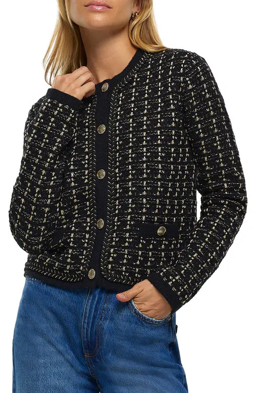 River Island Metallic Tweed Cardigan in Black at Nordstrom, Size 12 | Nordstrom
