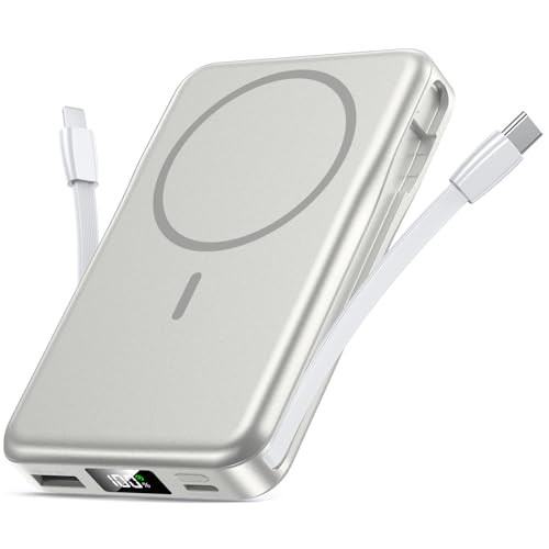 Magnetic Portable Charger with Built in Cable, 10000mAh Power Bank, 20W Fast Charging for Magsafe Battery Pack, Slim Travel Essential Battery Pack with LED Display, Compatible with iPhone 16/15/14/13 | Amazon (US)