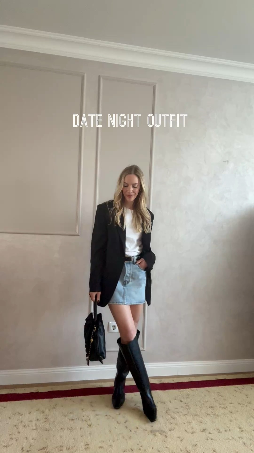 Date night outfit idea over 40, transitional style, summer to fall outfits, oversized blazer with denim mini skirt and tall boots (skirt is on sale this weekend!)

#LTKSaleAlert #LTKSeasonal #LTKOver40