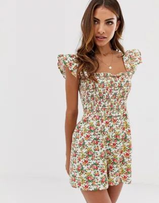 ASOS DESIGN shirred romper with frill sleeve | ASOS US