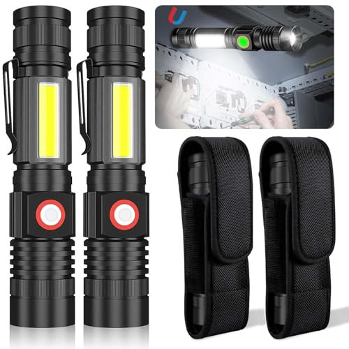 USB Rechargeable Flashlight, Magnetic LED Flashlight, 2000 Lumen Super Bright LED Tactical Flashlight with Cob Worklight,Waterproof,Zoomable Small LED Flashlight for Camping, Flashlight with Holsters | Amazon (US)